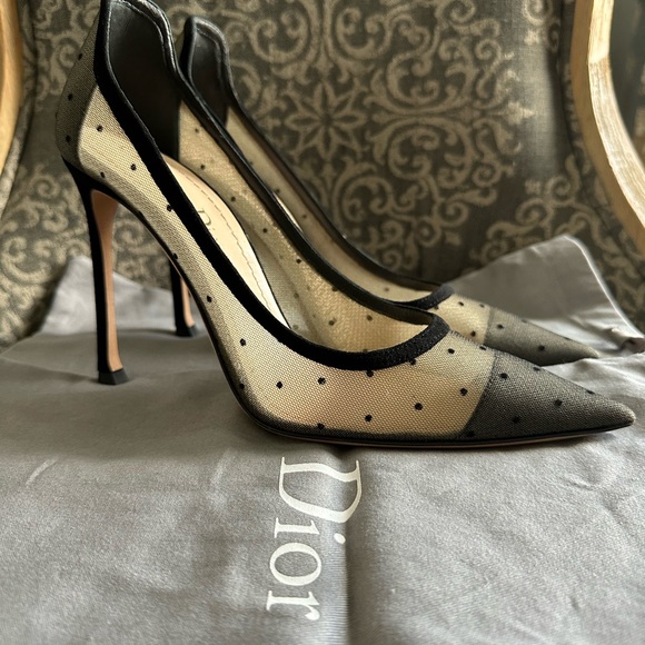 Christian Dior Black Mesh Polka Dot Pointed Toe Stiletto Heel - Picture 3 of 8
